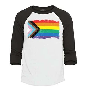 Progress Pride Flag Inclusive Rainbow LGBTQ Raglan Baseball Pride Shirts - Picture 1 of 3
