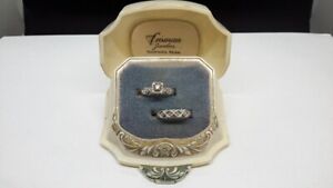 14K SOLID W GOLD Antique Art Deco Diamond Wedding Set Rings. Box