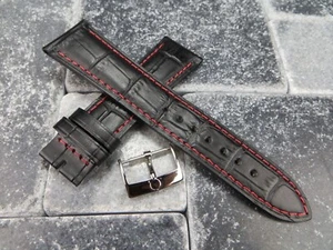18 mm Lederarmband schwarz Uhrenarmband mit Original-Zubehör-Hersteller Omega Tang Schnalle Set poliert rot - Bild 1 von 6