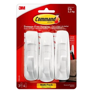 Command General Purpose Hooks Value Pack Large 5lb Cap White 3 Hooks & 6 - Picture 1 of 9