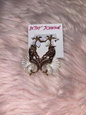 Betsey Johnson Gold Tone Flower, Starfish, Mermaid & Seashell Drop Earrings NWT - Image 1 of 4
