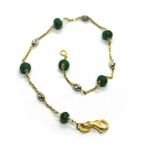BRACCIALE ORO GIALLO 18K, SMERALDI VERDI E SFERE BIANCHE SFACCETTATI, 17 O 19 CM - Picture 1 of 4