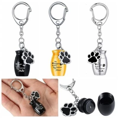Paw Print Pet Urns Keychain Stainless Steel Dog Ashes Keepsake Memorial