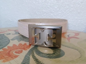 VTG ESCADA IVORY PINK HUE LEATHER SIZE 40 BELT W/ SILVER METAL E BUCKLE ITALY - Picture 1 of 10