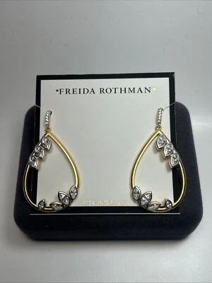 Brincos pendurados Freida Rothman ouro sobre prata esterlina e CZ Fleur Bloom 18 novos com etiquetas - Imagem 1 de 4