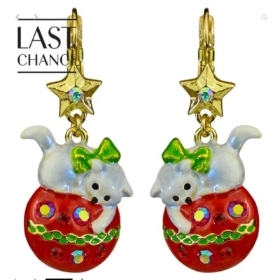 Pendiente Kirks Folly con palanca lindo gatito blanco de Navidad en adorno rojo GT Foto 1 de 3