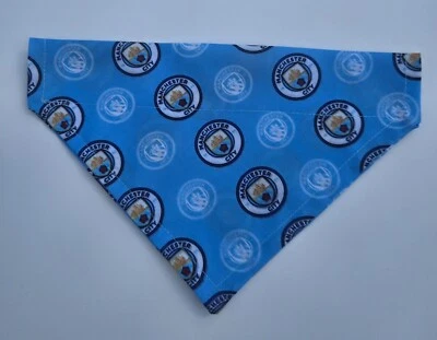 HANDMADE Man City Dog BANDANA double sided. Slips on Collar.