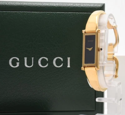 [N COMO NUEVO/caja, papel] Reloj vintage GUCCI 1500L 13mm dorado negro Qz para damas JAPÓN Foto 1 de 4