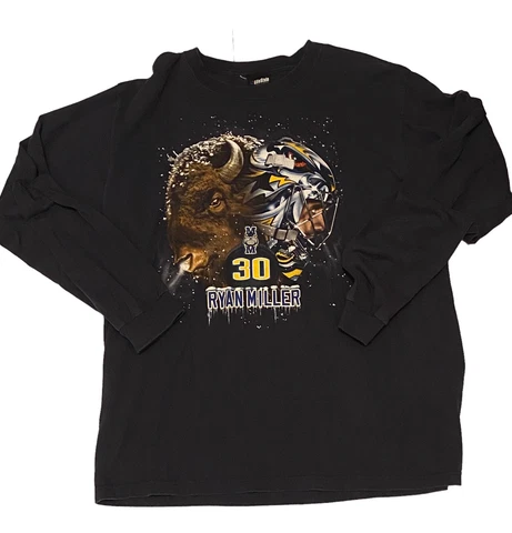 Buffalo Sabres Ryan Miller #30 T shirt Large Blue Goalie Helmet Graphic Cover