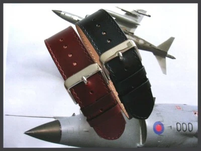 14mm XL Black 1pc NATO strap g10 Pilot RAF Bund oily Leather watchband IW SUISSE - Image 1 of 4