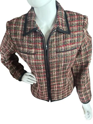 ✨¡CHAQUETA SAG HARBOR ROJA/NEGRA/BLANCA A CUADROS CREMALLERA FRONTAL! TALLA 6 PETITE Foto 1 de 4