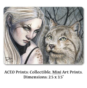 ACEO LE PRINTS Fantasy art Animal Lynx Shapeshifter wc - Picture 1 of 3