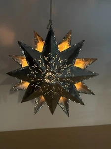 Rustic Hanging Pierced Metal Star Candle Holder, 12”, Country Decor - Picture 1 of 20