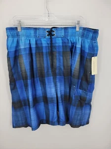 Sonoma Swimsuit Mens XXL 2XL Blue Black Plaid Board Short Swim Trunks NWT - Picture 1 of 8