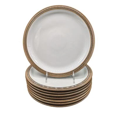 Juego de 8 platos de cena Denby Langley gres GREYSTONE borde marrón 10", Inglaterra Foto 1 de 4