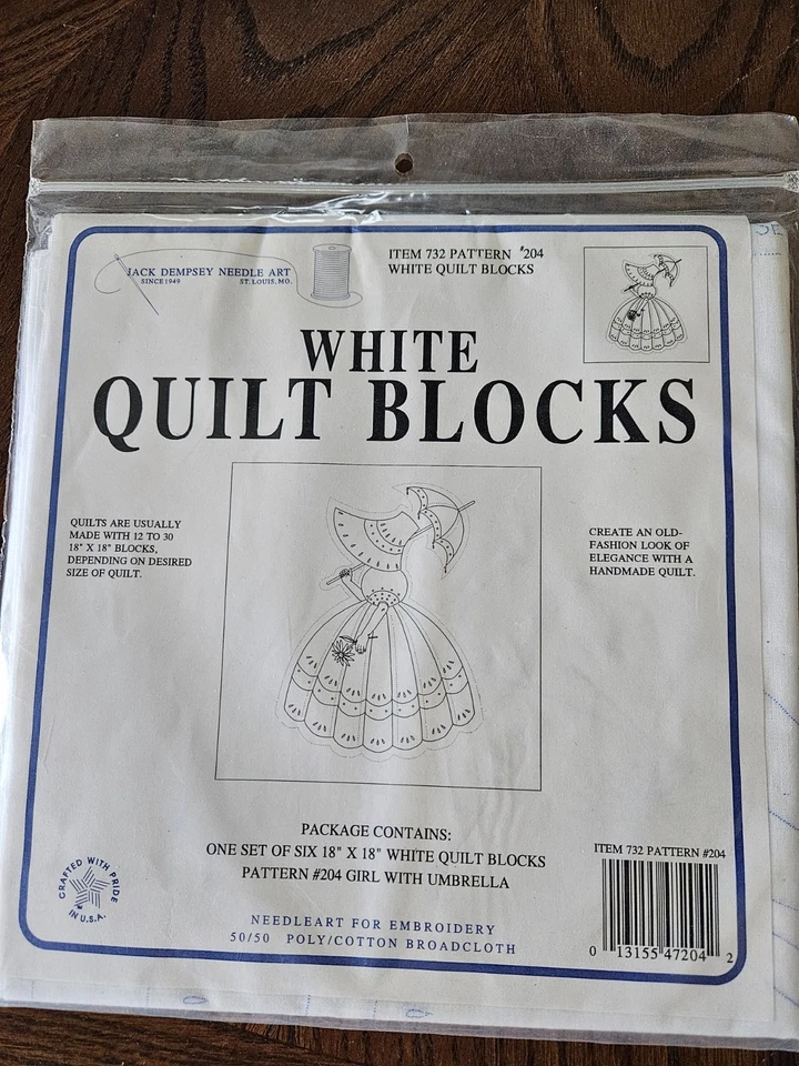 Jack Dempsey Needle Art Stamped Cross Stitch Quilt Blocks 732-204 Girl Umbrella - Image 1 of 1