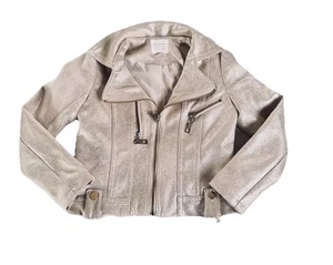 Hannah Banana Girls Jacket Size 7 Gold Faux Leather Short Biker Jacket EUC - Picture 1 of 10