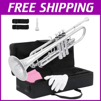 Bb Standard Trumpet Set with Hard Case, 7C Mouthpiece & Accessories - Silver - Image 1 of 4