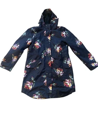 Joules Women's Waterproof Raincoat Size 12 - Black Peony Loxley Print - VGC - Image 1 of 4