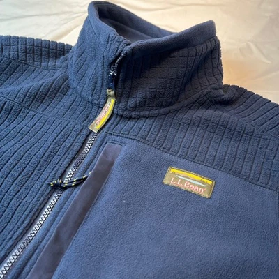 LL Bean Mountain Classic Windproof Grid Fleece Mens L Reg Jacket 1/2 Zip EUC - Image 1 of 4