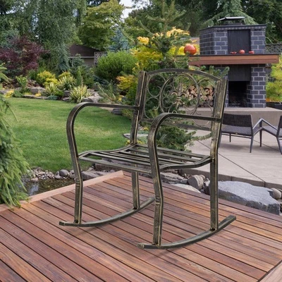 Metal Rocking Chair Porch Outdoor Outside Patio Deck Rocker Furniture Garden Foto 1 de 4