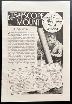 Экваториальное крепление для телескопа 1938 HowTo Build PLANS от роликов с шарикоподшипниками - Изображение 1 из 2