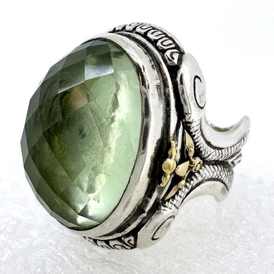 Konstantino Sterling Silver Prasiolite Cocktail Ring SZ 7.5 w 18K Gold Accents - Image 1 of 4