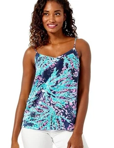 Top Lilly Pulitzer MARGAERY CAMI alta marea blu navy corallo club rosa taglia S - Foto 1 di 11
