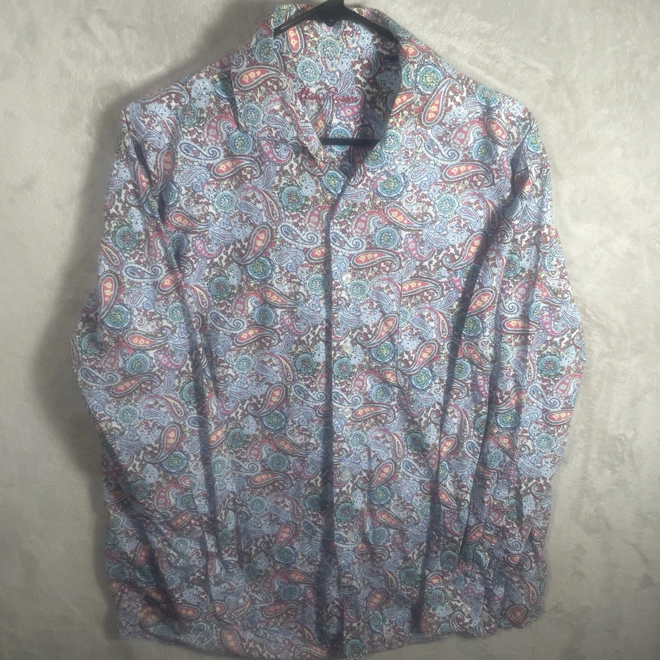 Camisa Alan River Adulto Grande Azul Rojo Cachemira Floral Para Hombre 2599 Foto 1 de 4