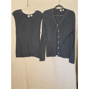 GW Seide Strickjacke Pullover Set V-Ausschnitt ärmellos Oberteil L - Bild 1 von 5