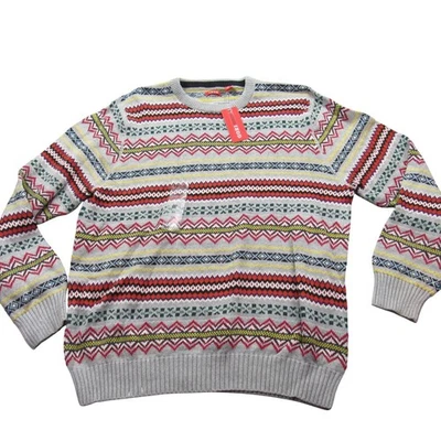 Suéter Pullover IZOD Fair Isle Para Hombre XL TG XB Gris Rojo Amarillo Tejido Geométrico Foto 1 de 4