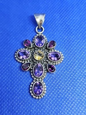 Nicky Butler NB Cross Multi Quartz Topaz Sterling Silver 925 Pendant - Image 1 of 4