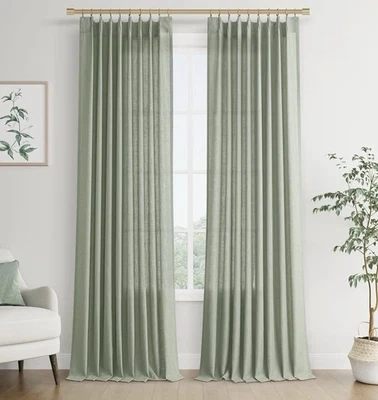 Joywell Textured Linen Pinchnpleated Curtains 50W X 94L, NEW 2 Panels Sage Green - Image 1 of 4