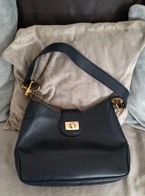 Sac à main cuir bleu marine - Photo 1/4