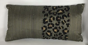 Decrorative Striped Beaded Cheetah Lumbar Silk Black Gold Pillow - Picture 1 of 1