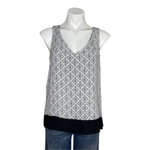 NWT Forever21 Woven Sleeveless Top Blouse Ivory & Black V-Neck Small - Picture 1 of 6