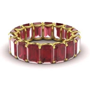 7.50 Ct Real Emerald Cut Ruby Wedding Engagement Eternity Band 14k Yellow Gold - Picture 1 of 8