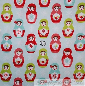 BonEful FABRIC Cotton Quilt VTG Blue White Russian Matryoshka Doll Holiday SCRAP - Picture 1 of 12