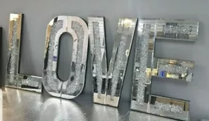 Mirrored Diamond Crushed Mirror Diamante LOVE Letters Wall Art Each Letter 50x30 - Picture 1 of 2
