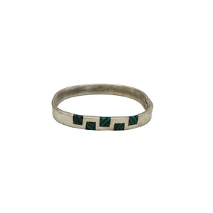 Brazalete con bisagras con incrustaciones verdes y negras de plata esterlina México TF 30 de colección - Imagen 1 de 7