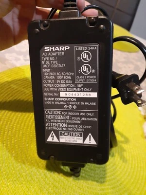 Genuine Sharp UADP-0303TAZZ Camcorder AC Power Adapter 9V .9A OEM Tested - Image 1 of 3