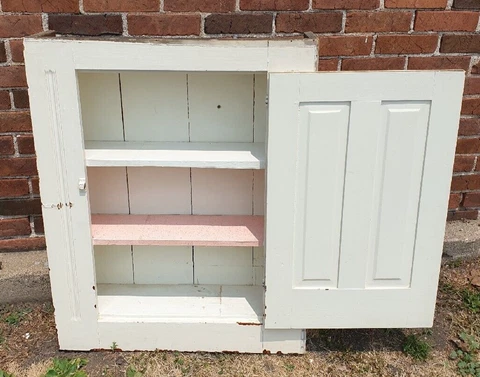 Vintage White Wooden Cupboard Wall Hanging Cabinet Retro Storage Decor 37" Shelf Cover