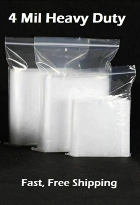 Clear Zip Seal Plastic Bags Heavy Duty 4Mil Reclosable Top Lock Zipper Baggies - Image 1 of 4