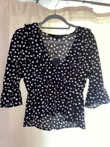 Vero Moda Petite Polka Dot Ruffle Wrap Top M - Picture 1 of 4