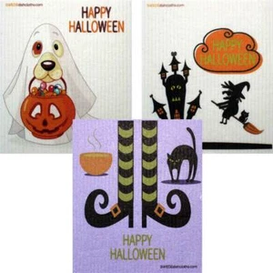 Mixed Halloween "B" Set of 3 cloths Swedish Dishcloths (one of each design) - Picture 1 of 9