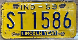Vintage 1959 Indiana Original Auto Car License Plate - ST 1586 - Lincoln Year - Bild 1 von 12