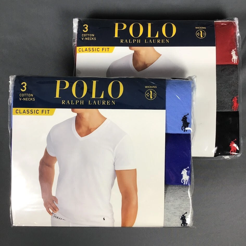 Camiseta interior POLO RALPH LAUREN de algodón con cuello en V calce clásico para hombre - Paquete de 3 Foto 1 de 1