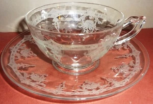 HTF c1928-37 HEISEY EMPRESS CLEAR Etch #447- CUP & SAUCER (1 of 10) - Picture 1 of 6