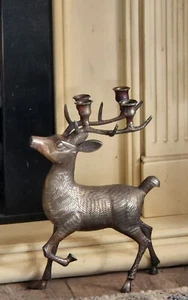 Deer Candelabra Vintage Silver Plated Cast Metal Christmas Deer 4 Candle Holder - Picture 1 of 20