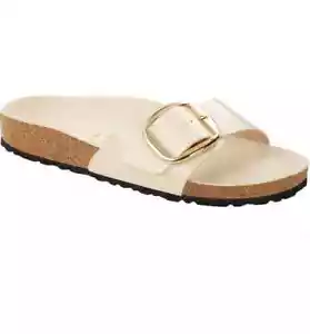BIRKENSTOCK MADRID SANDALI SLIDE CON FIBBIA GRANDE ECRÙ LUCIDI MISURA 8-8,5US/39EU - Foto 1 di 11